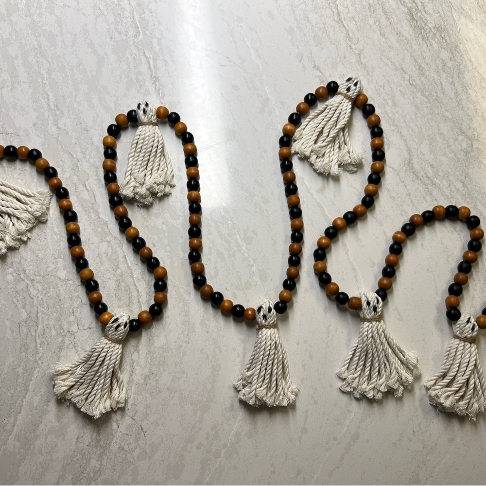 Handmade Halloween Ghost Garland 7 Ft Wood Bead Rustic Farmhouse Decor